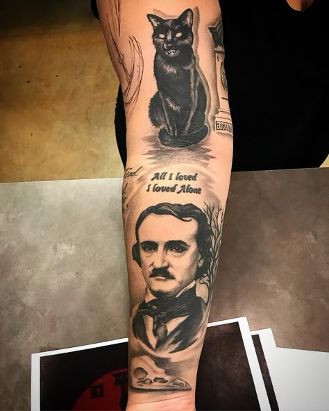 The Raven Edgar Allen Poe Tattoo, Raven Tattoo Edgar Allan Poe, Edger Allen Poe Tattoo, Edgar Allan Poe Tattoos, Edgar Allen Poe Tattoos, Edgar Allan Poe Tattoo Ideas, Edgar Allen Poe Tattoo Ideas, Poe Tattoo Ideas, Edgar Allan Poe Tattoo