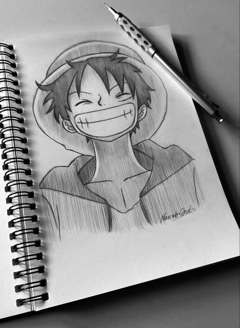 Anime Pencil Art Drawings, One Piece Pencil Sketch, Cute Anime Drawing Pencil, Luffy Pencil Drawing, Anime Doodles Sketches, Luffy Sketch Easy, Anime Sketch Luffy, Easy Drawings Sketches Anime, Luffy Pencil Sketch