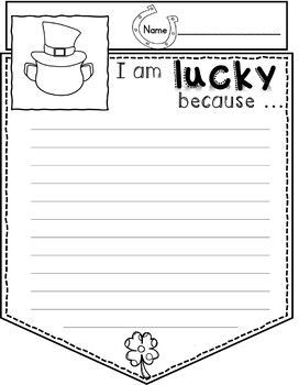 St. Patrick's Day I Am Lucky Writing Banner by Sunshine Classe | TpT Sentence Starters, Easy Writing, Writing Crafts, Holiday Activities, First Grade, Writing Prompts, St Patricks Day, Coloring Pages, Writing