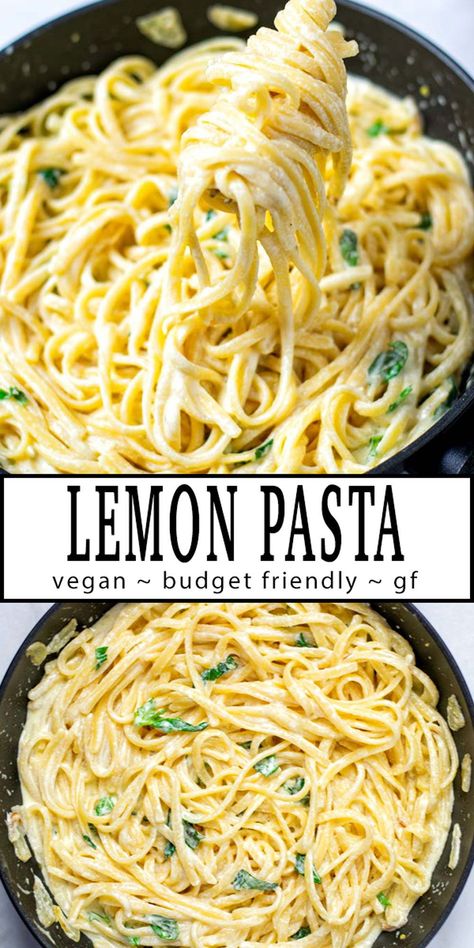 Vegetarian Lemon Pasta, Vegan Creamy Lemon Pasta, Healthy Budget Friendly Vegetarian Meals, Vegan Bucatini Recipes, Healthy Dinner No Dairy, Vegan Fresh Recipes, Meals To Keep In The Fridge, Dairy Free Lemon Pasta, Hearty Vegan Recipes