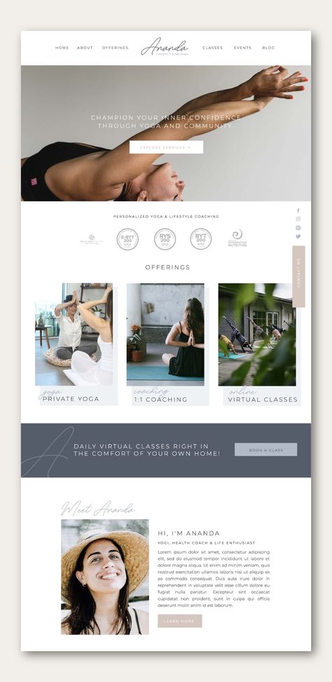 Showit Website Template for Coaches Yoga Website Design Inspiration, Lifestyle Website Design, Health Website Design, Yoga Website Design, Yoga Studio Website, Yoga Web, Yoga Website, Website Ui Design, Therapy Website