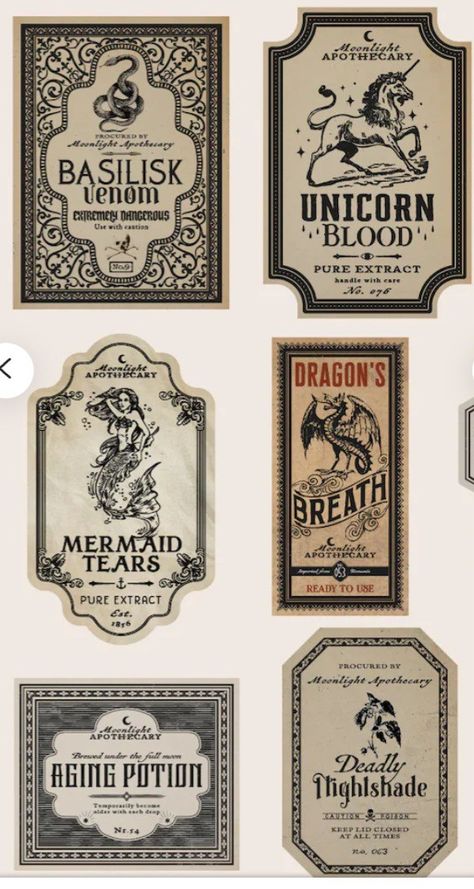 Apothecary Potion Labels, Potion Bottles Harry Potter, Potion Book Aesthetic, Harry Potter Potions Printables, Witch Potion Labels, Harry Potter Bottle Art, Hogwarts Scrapbook Ideas, Harry Potter Potions Aesthetic, Witchy Stickers Aesthetic