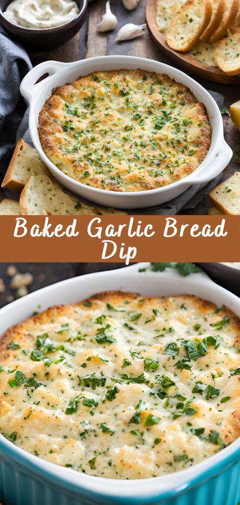 Baked Garlic Bread Dip | Cheff Recipes Baked Garlic Bread Dip, Dip For Baguette Bread, Baguette Dip Recipes, Dip For Bread Appetizers, Warm Dips Recipes, Bread Bowl Dip Recipes, Dipping Bread Recipe, Garlic Bread Dip, Baked Garlic Bread