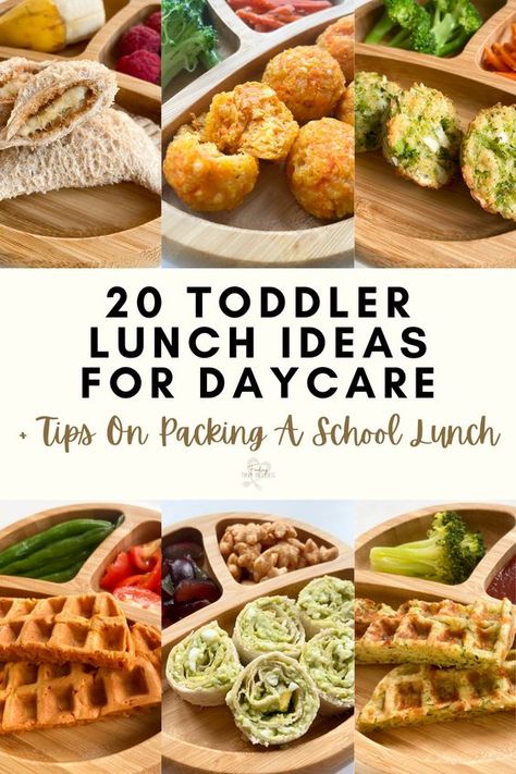 Keep recipes at hand for when you’re making your toddler’s lunches in the morning with this list of 20 lunches you can make for your kid to take to daycare. From waffles to rollups, there’s a meal that every kid will enjoy in this list. Plus, read my tips on packing it all up nicely! Read it all on my blog today! Cold Lunch Ideas For 12 Month Old, 9 Month Old Daycare Lunch, Hot Lunch Ideas For Toddler, Clean Eating Lunches For Kids, Waldorf Lunch Ideas, Lunches For Babies 1 Year, Toddler Meals On The Go, Lunch 1 Year, Easy Pre Made Lunches