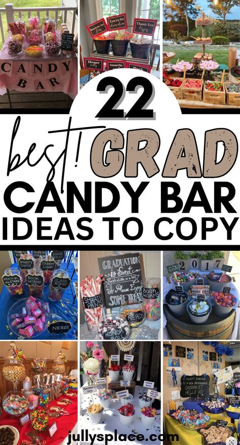 graduation party ideas, graduation candy bar ideas, graduation candy buffet, graduation candy table ideas Graduation Candy Table Ideas, Graduation Candy Bar Ideas, Grad Party Candy Bar, Graduation Party Candy Table, Kids Graduation Party Ideas, Graduation Party Candy Bar, Colorful Candy Buffet, Grad Party Candy, Graduation Candy Table