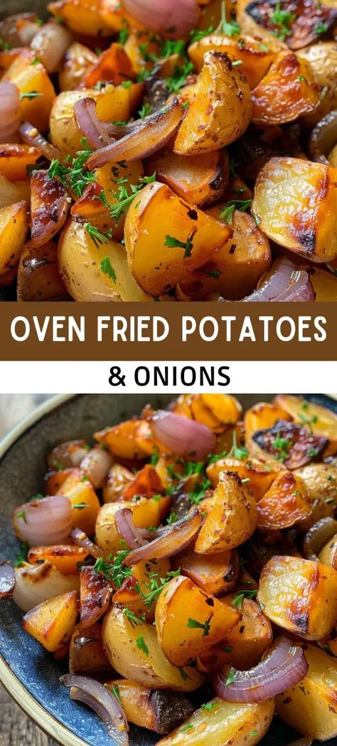 Oven Fried Potatoes & Onions Fried Potatoes And Onions, Roasted Potatoes And Onions, Oven Fried Potatoes, Red Potato Recipes, Potatoes In Oven, Potatoes And Onions, Oven Roasted Potatoes, Seasoned Potatoes, Potatoes Onions