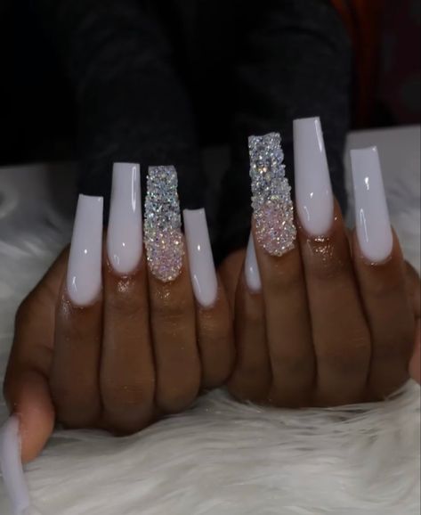 Long Acrylic Nail Designs, Trendy Nail Art Designs, White Acrylic Nails, Colored Acrylic Nails, Classy Acrylic Nails, Dope Nail Designs, Long Acrylic Nails Coffin, Acrylic Nails Coffin Pink, Long Square Acrylic Nails