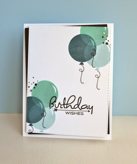 love the monochromatic colors and the slightly tiled black mat to provide contrast Watercolor Mens Birthday Cards, Watercolor Birthday Cards For Men, Birthday Cards For Guys, Balloon Cards, Creative Birthday Cards, Watercolor Birthday Cards, Birthday Card Drawing, Homemade Birthday Cards, Birthday Card Craft