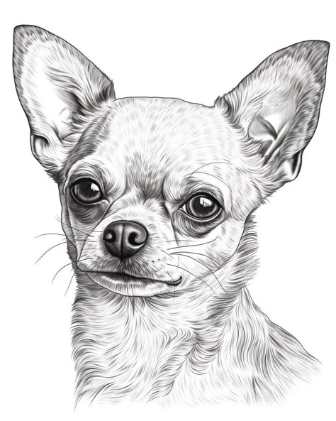 Dog Sketch Chihuahua, Chihuahua Drawing Simple, Chihuahua Sketch, Black And White Chihuahua, Pomeranian Art, Chihuahua Drawing, Dog Pencil Drawing, Bird Pencil Drawing, Dog Drawing Tutorial