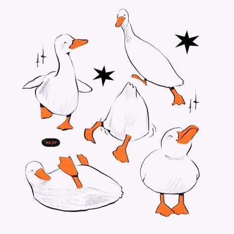 Goose Drawing, Duck Illustration, Duck Drawing, 동화 삽화, Duck Cartoon, Duck Art, Creative Drawing Prompts, Little Duck, Cute Doodles Drawings