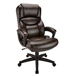 Realspace(R) Fennington High-Back Bonded Leather Chair, Brown/Black Executive Office Chair, Comfortable Office Chair, Executive Office Chairs, High Back Chairs, Mesh Office Chair, Executive Office, Executive Chair, Cool Chairs, Chair Backs