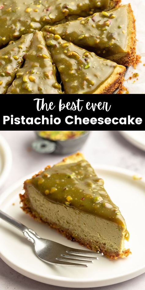 Unique Delicious Recipes, Italian Pistachio Cheesecake, Pistachio Cream Cheesecake, Luscious Lemon Lime Cherry Pistachio Cheesecake, Cheesecake Recipes Pistachio, White Chocolate Pistachio Cheesecake, Pistachio Creme Recipes, Vegan Pistachio Cheesecake, Pistachio White Chocolate Cheesecake