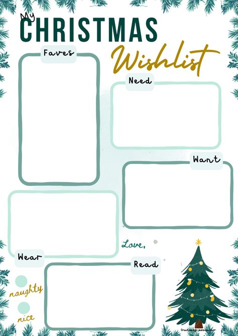 Kids Christmas Wish Lists – Graphics By Jess Want Need Wear Read, Green Theme, Green Christmas Tree, Diy Paint, Christmas Wish, You Name It, Christmas Wishes, Christmas Wishlist, Print Out