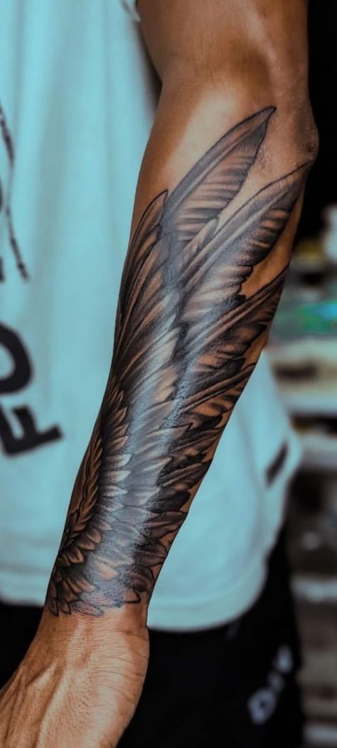 Wrist Cover Up Tattoos Men, Storm Tattoo Men, Wings Forearm Tattoo, Cover Up Tattoos Men, Angel Wings Tattoo Forearm, Wrist Cover Up Tattoos, Wing Tattoo Arm, Arm Tattoo Men, Eagle Wing Tattoos