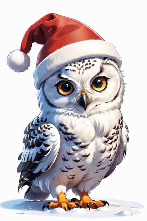 Image of an owl on a New Year greeting card for 2024. The do... by howard CHEN - Playground Painting For Christmas, Christmas Toppers, Animal Art Projects, New Year Greeting Card, Owl Stickers, New Year Art, Owl Wallpaper, Christmas Topper, Owl Illustration