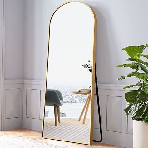 Bedroom Design Beige, Large Bedroom Mirror, Gold Floor Mirror, Work From Home Aesthetic, Luxury Home Office, Arched Full Length Mirror, Leaning Against Wall, Modern Floor Mirrors, Room Ideas Furniture