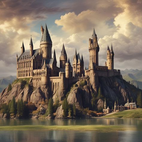 Hogwarts Castle #hogwartmystery💚 #hogwarts #hogwartcastle Hog Warts Castle, Harry Potter Architecture, Hogwarts Castle Aesthetic, Hogwarts Architecture, Hogwarts Legacy Castle, Harry Potter Landscape, Hogwarts Building, Hogwarts Courtyard, Fantastic Beasts Book