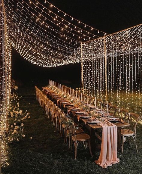 Fairy Lights Wedding, Lights Decor, Lights Wedding Decor, Pnina Tornai, Wedding Set Up, Minimal Wedding, Outdoor Wedding Decorations, Magical Wedding, Long Table