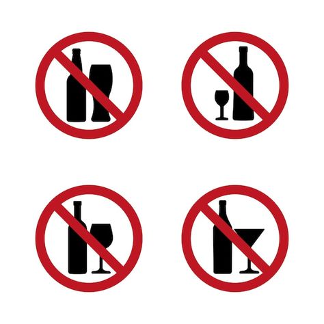 No alcohol signs silhouette with bottle ... | Premium Vector #Freepik #vector #no-alcohol #no-drink #no-sign #no-symbol No Al Alcohol, Alcoholic Drinks Vodka, Alcohol Signs, Red Sign, Vodka Drinks, Instagram Quotes Captions, Vintage Beer, Icon Collection, Seamless Background