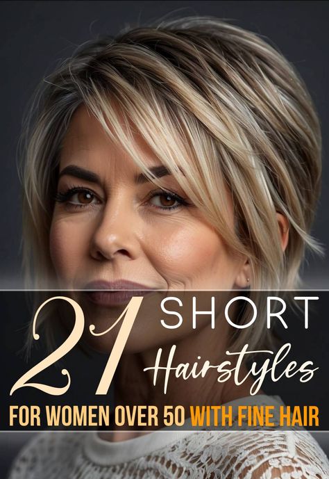 21 Short Hairstyles For Women Over 50 With Fine Hair Short Hair For Thinning Hair Women, Over 50 Fine Hair Styles, Short Cut For Fine Hair Over 50, Hairstyles For Short Fine Hair Over 50, Nice Short Haircuts For Women, Short Hairstyles For 50 Year Old Women, Funky Bob Hairstyles New Looks, Letting Short Hair Grow Out Hairstyles, Very Fine Hair Hairstyles Short