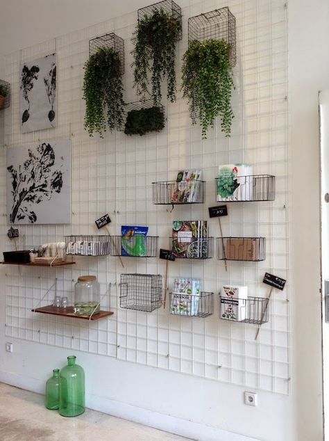 Amsterdam Next City Guide: de pijp Wire Wall Grid Decor, Wire Grid Plant Wall, Dangling Room Decor, Wall Grid Ideas, Dangling Plants, Grid Wall Decor, Wire Grid Wall, Wall Grid, Study Room Decor