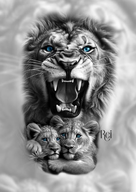 Arm Tattoo Realistic, Lion Family Tattoo, Family Tattoo Design, Lion Cub Tattoo, Half Sleeve Tattoos Sketches, Cubs Tattoo, Lion Sketch, Back Of Arm Tattoo, Lioness Tattoo