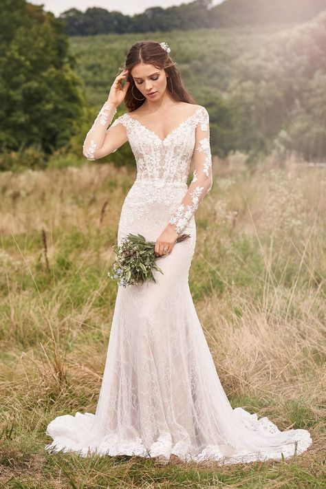 Lillian West - Style 66129: Long Sleeve Gown with Allover Chantilly and Beaded Lace Lillian West Wedding Dress, Plus Size Bridal Dresses, Rembo Styling, Long Sleeve Wedding Gowns, Lillian West, Lace Gown Styles, Long Sleeve Wedding Dress, Long Sleeve Gown, Wedding Dress Lace