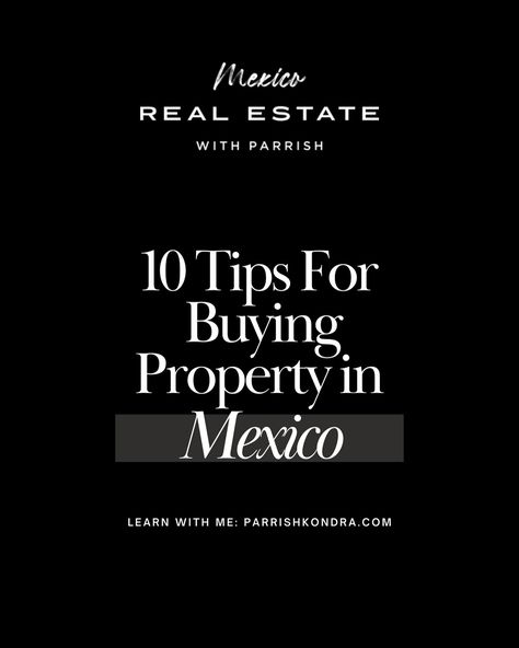 🌟 10 Must-Know Tips for Anyone Buying Property in Mexico 🌟 Hey everyone! Parrish here from Mexico Real Estate with Parrish If you’re dreaming of owning a slice of paradise in Mexico, you’re in the right place. After eight years of navigating the Mexican real estate market, I’ve compiled the ultimate list of tips to ensure your investment journey is smooth and successful. 🏝️🏡 1. Do Your Homework 📚 - Understand the local market, property values, and trends. Knowledge is power! 2. Hire a Rep... Mexico Real Estate, After Eight, Local Market, Knowledge Is Power, Buying Property, Real Estate Marketing, Homework, Investment, Paradise