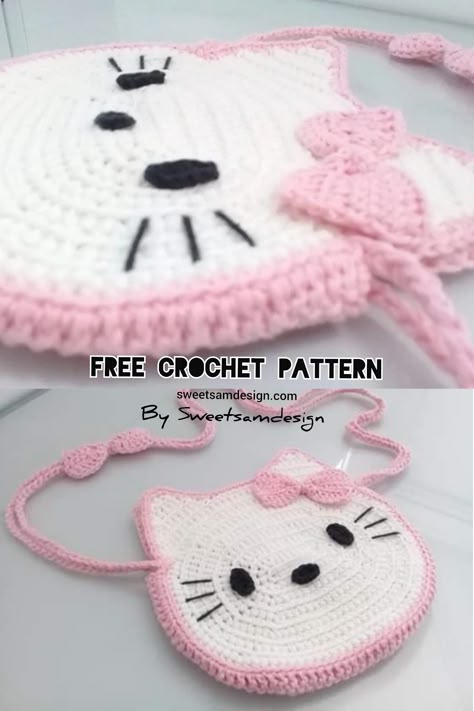 Crochet Kitty Purse, Crochet Hello Kitty Purse, Hello Kitty Purse Crochet Free Pattern, Hello Kitty Crochet Bag Free Pattern, Hello Kitty Crochet Pattern Free Bag, Hello Kitty Bag Crochet, Crochet Bag Pattern Free Easy Handbags, Hello Kitty Crochet Pattern Free, Hello Kitty Crochet Bag