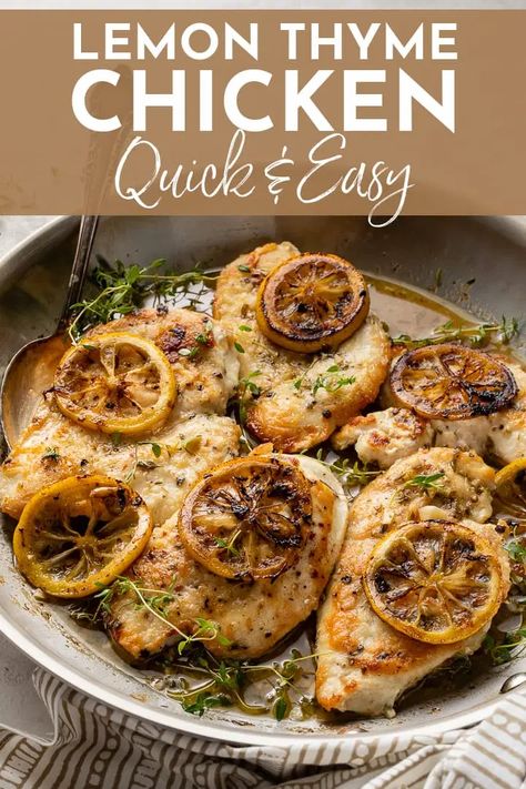 Chicken In A Skillet, Lemon Thyme Chicken, Chicken Lombardy Recipes, Cooking With Herbs, Thyme Chicken, Thyme Recipes, Pane Dolce, Pan Sauce, Lemon Thyme