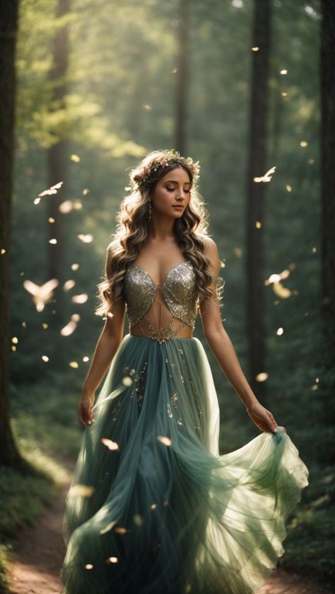 "Stunning Girl in Whimsical Forest Attire" Whimsical Photoshoot, Fairy Photography, Forest Dress, Fairytale Photoshoot, Fairy Tail Photos, Dappled Sunlight, Fairy Photoshoot, Nature Photoshoot, Fashion Design Patterns