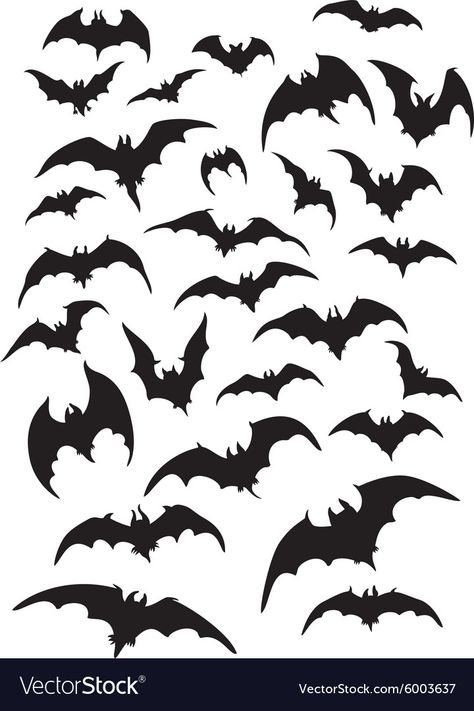 Bats silhouettes set vector image Bats Tattoo Design, Bat Vector, Bat Silhouette, Tattoo Filler, Bat Tattoo, Silhouette Tattoos, Spooky Tattoos, Halloween Vector, Tattoo Style Drawings