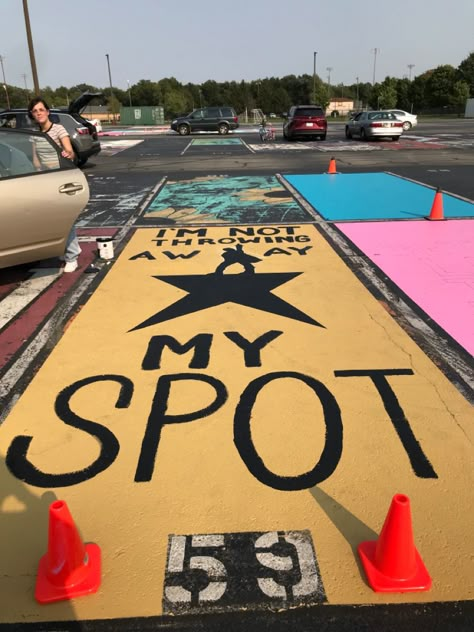 Senior Disney Parking Spots, Toy Story Senior Parking Spots, Senior Parking Spaces Theatre, Hamilton Parking Spot, Senior Parking Space Ideas Harry Styles, Senior Parking Painting Ideas, Senior Parking Space Ideas Music, Parking Spot Painting Disney, Funny Parking Spots