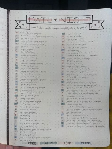 🎈98 Date Night Ideas for Couples 💡

Looking for some fun and creative date night ideas? We've got you covered! From romantic dinners to adventurous activities, we have something for everyone. Check out our list of 98 date night ideas and start planning your next night out!

#datenight #couples #romance #fun #activities Couples Travel Journal, Couple Organization Ideas, Date Ideas Journal Page, Date Ideas Bullet Journal, Journal Ideas Couples, Journal Couple Ideas, Couple Notebook Ideas, Couple Diary Ideas, Couples Journal Ideas