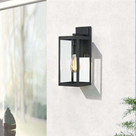 17 Stories Estellise Powder-Coated Black 14.74'' H Outdoor Wall Lantern | Wayfair Exterior Wall Light, Outdoor Sconces, Outdoor Light Fixtures, Outdoor Wall Lantern, Wall Lantern, Simple Lighting, Gold Walls, Steel Wall, Led Wall Lights