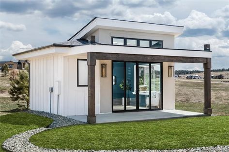 2960 Red Kit Rd, Franktown, CO 80116 | MLS #3560838 | Zillow Backyard Office Shed, Backyard Guest Houses, Pool House Plans, Outdoor Office, Office Plan, Backyard Office, Modern House Plan, Backyard Retreat, Bedroom House Plans