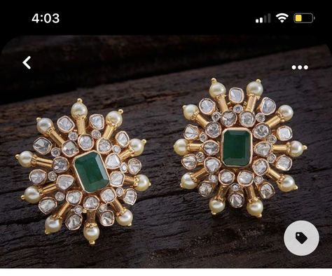 Big Studs Earrings Indian, Kammalu Designs, Big Earrings Gold, Big Stud Earrings, Temple Jewellery Earrings, Ear Tops, Gold Earrings Indian, Neck Pieces Jewelry, Dangle Earrings Wedding