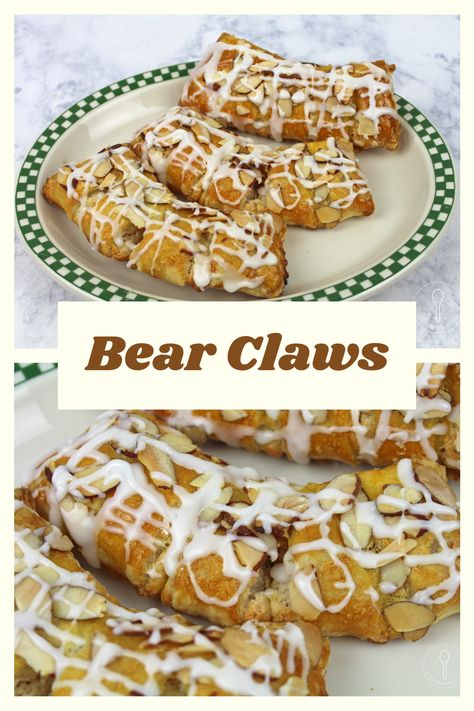 Easy Bear Claws Bear Claw Recipe Puff Pastries, Bear Claw Pastry, Homemade Bear Claws, Bearclaw Recipe, Panera Bear Claw Recipe, Almond Bear Claw Recipe, Bearclaw Recipe Easy, Bearclaw Pastry, Bear Claws Recipe Easy