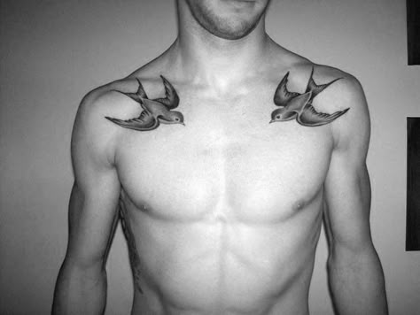 The Best Collar Bone Tattoos for Men - Pinterest || @michaelbungard Tattoos Arm Mann, Collar Bone Tattoos, Collar Bone Tattoo For Men, Collar Tattoo, Swallow Tattoo Design, Swallow Bird Tattoos, Geometric Chest, Bird Tattoo Men, Clavicle Tattoo