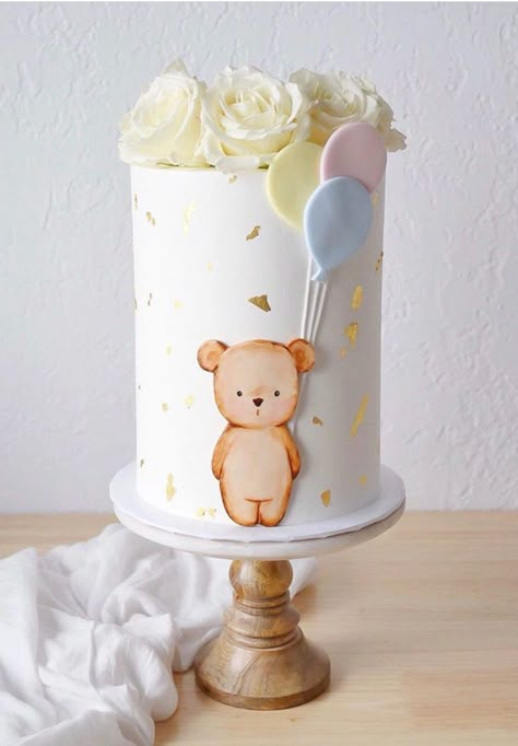 Paris Themed Cakes, Baby Shower Cakes Neutral, Ideas Para Baby Shower, Baby Shower Sweets, Idee Babyshower, Baby Shower Cake Pops, Teddy Bear Cakes, Homemade Birthday Cakes, Baby Birthday Cakes