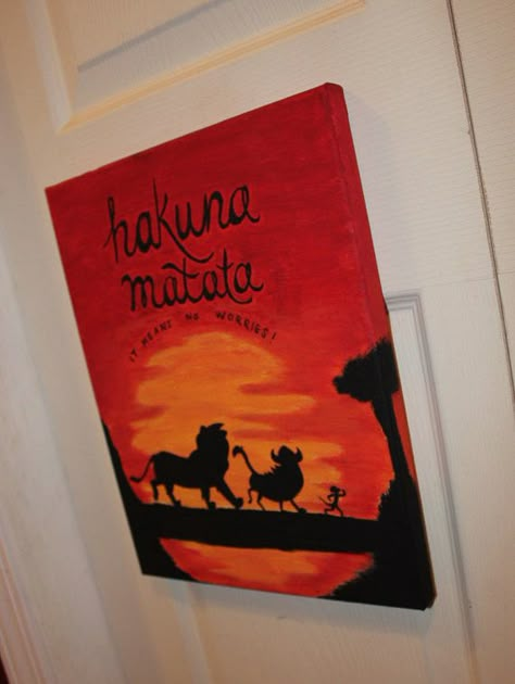 Hakuna Matata Painting, Lion King Painting Easy, Lion King Canvas Painting, Lion King Sunset, Painting Ideas Disney, Lion King Room, Disney Canvas Paintings, Elephant Painting Canvas, King Room