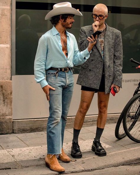 @garyarmstrong on Instagram: “Excited to announce the return of The Simple Life - here we are filming yesterday 📸: @asiatypek” Colorful Cowboy Outfit, Cowboy Boots Street Style Men, Men’s Cowboy Boots Outfit, Modern Cowboy Aesthetic, Cowboy Boots Outfit Mens, Vaquero Outfit, Cowboy Fits, Mens Cowboy Boots Outfit, Hippie Chic Weddings