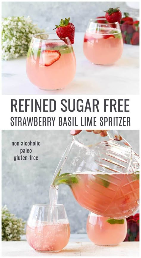 Non Alcoholic Fruit Spritzers, Non Alcoholic Drinks Strawberry, Pitcher Non Alcoholic Drinks, Healthy Summer Mocktail, Mocktail By The Pitcher, Bridal Shower Mocktails, Healthy Summer Drinks Nonalcoholic, Gut Healthy Mocktail, Pitcher Mock Tails