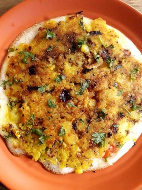 Masala Uttapam Recipe | South Indian Breakfast - My Dainty Kitchen Instant Uttapam Recipe, Uttapam Recipe, Masala Dosa Recipe, Kulcha Recipe, Veg Breakfast, South Indian Breakfast Recipes, Breakfast Recipes Kids, South Indian Breakfast, Tiffin Recipe