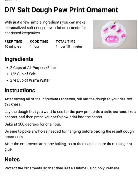 Clay Recipe, Paw Print Ornament, Homemade Clay, Pet Paw Print, Clay Food, Salt Dough, Pet Hacks, Pet Paws, How To Make Homemade