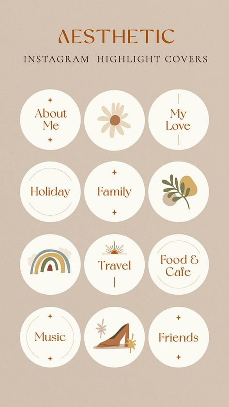 Aesthetic Instagram story highlight cover template set | free image by rawpixel.com / Wan Icons Aesthetic For Instagram Highlights, Highlights Emoji Instagram, Instagram Highlits Name Ideas, Aesthetic Insta Highlights Cover, Highlight Icons Instagram Aesthetic, Hilight Instagram Ideas, Minimal Cover Highlight, Cover Of Highlights Instagram, Me Highlights Instagram Cover