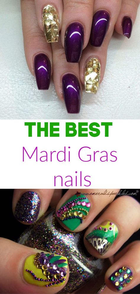 Mari Gras Nails, Mardi Gras Acrylic Nails, New Orleans Inspired Nails, Nola Nails New Orleans, New Orleans Nail Ideas, New Orleans Nails Designs, Mardis Gras Nails, Mardi Gras Nail Designs Ideas, Mardi Gras Nail Art