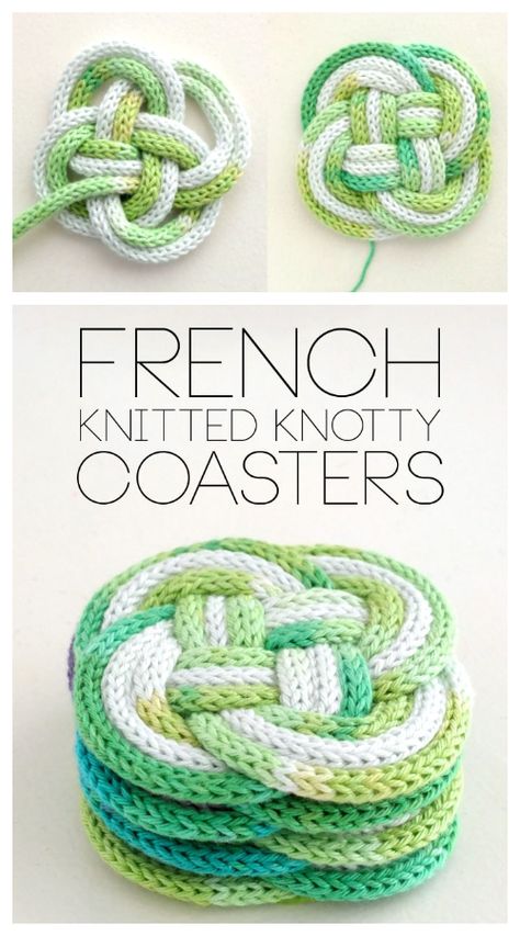 I-Cord Knotted Coaster Free Knitting Patterns - Knitting Pattern Knit Coaster, Spool Knitting, Loom Knitting Projects, Lucet, Knitted Wire, French Knitting, Loom Knitting Patterns, Loom Knit, Knitting Loom