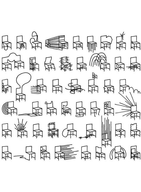 Chair Sketches, Abstract Chair, Chair Sketch, Chair Tattoo, Oki Sato, Nendo Design, Chair Drawing, Furniture Sketch, Blue Accent Chairs