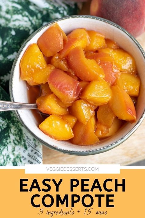 Make the most of seasonal peaches with this super easy Peach Compote! You only need 3 simple ingredients and 15 minutes for this tasty cooked peach sauce. Try it on pancakes, yogurt, ice cream and more. Cooked Peaches And Ice Cream, Easy Fruit Compote, Best Fresh Peach Recipes, Cooked Peaches Recipe, Peach Compote Easy, Cooking Peaches On Stove, Stove Top Peaches, Easy Canned Peaches Recipes, Peach Desserts Easy 3 Ingredients